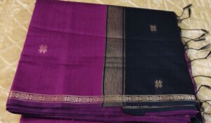 Maheshwari Silk Cotton Magenta with Black Border Saree
