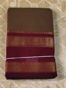 Mehandi Green Chettinad Cotton Saree with Golden Jari Border
