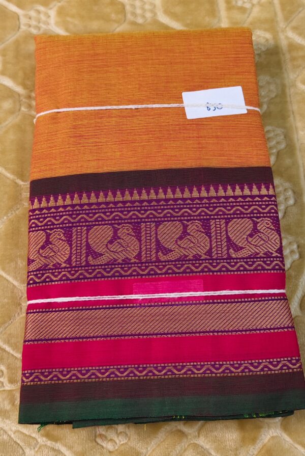 Yellow Chettinad Cotton Saree with Annam Butta Thread Border